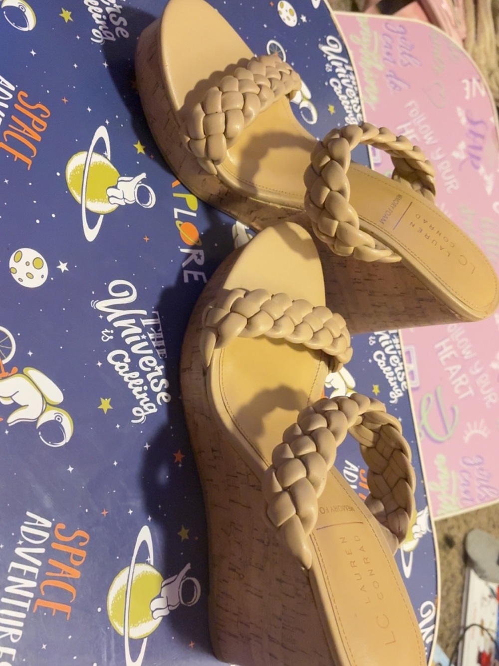 LC Lauren Conrad Braided Tan Wedge Sandals